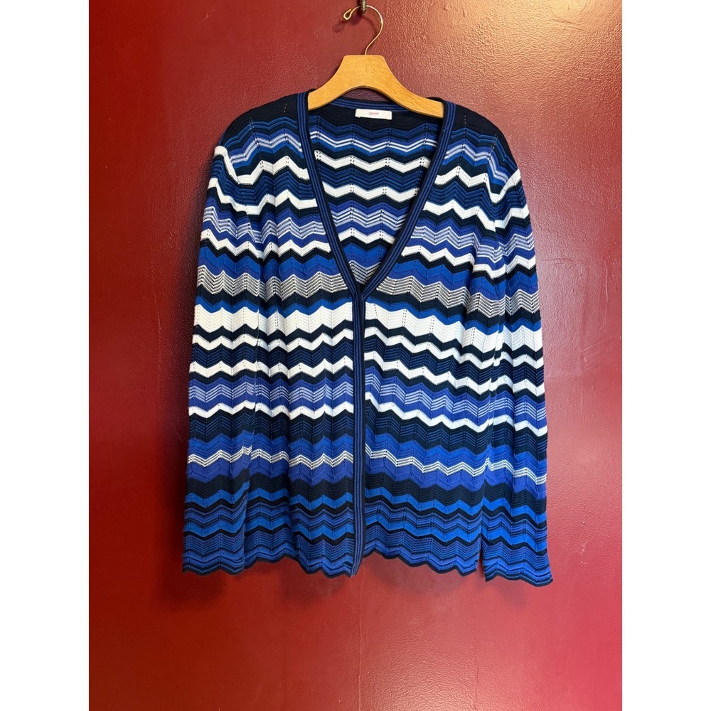 Leggiadro Chevron Cardigan Size XL Blue 100% Cotton Bold Colorful Chic